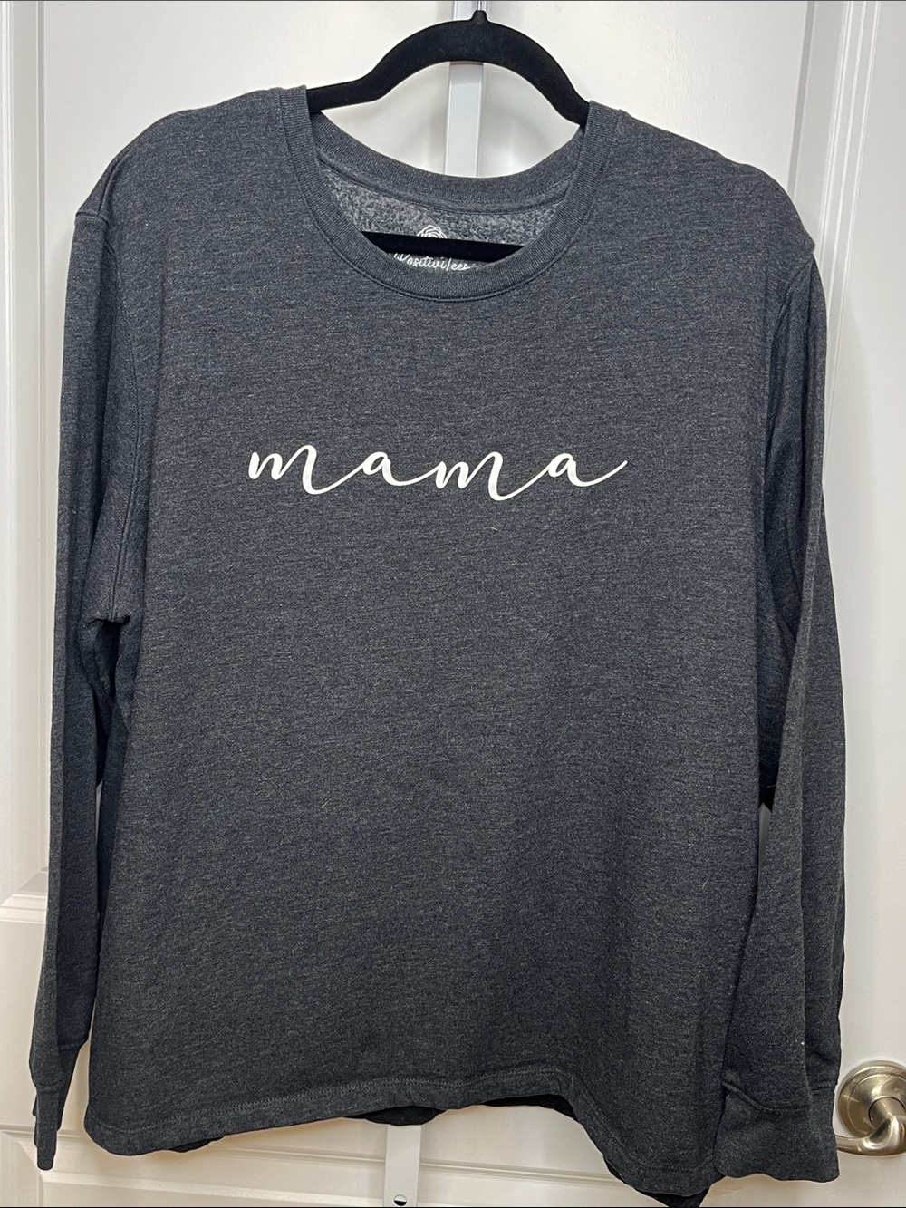 Mama Long-Sleeve Sweatshirt in Charcoal with White Script Women’s 2X Mama Bear